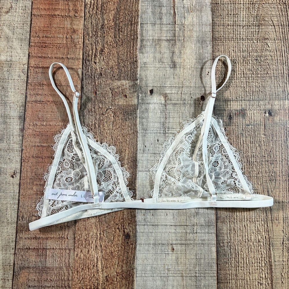 Out From Under Ivory Eyelash Lace Triangle Bralette Adjustable Boho Lingerie L - Picture 5 of 7